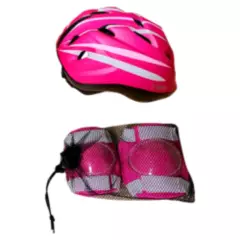 BKS - Kit para Bicicletas Protección Completa Niñas Talla S 1 Casco + 2 Rodilleras + 2 Coderas Color Fuccia/Blanco
