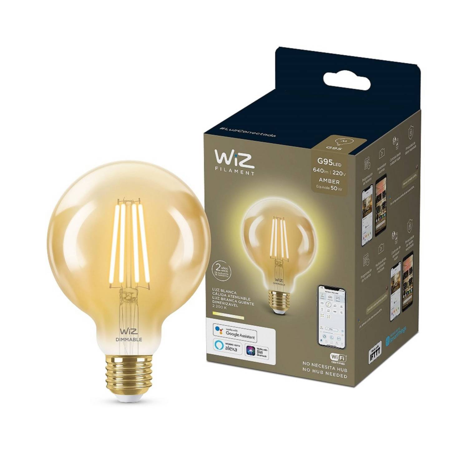 WiZ G2 G95 E27 Smarthome Éclairage LED en plastique Blanc chaud 9 W 