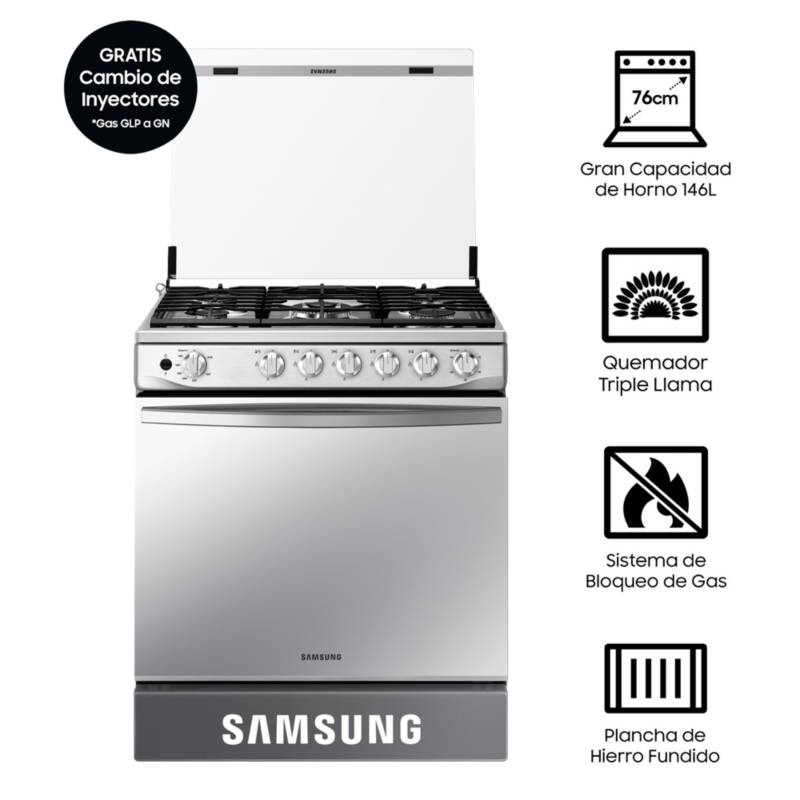 SAMSUNG - Cocina Samsung a Gas 5 Hornillas NX52T7322PS Silver