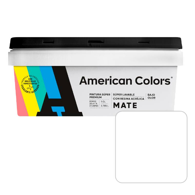 AMERICAN COLORS - Pintura American Latex Mate Blanco 1GL