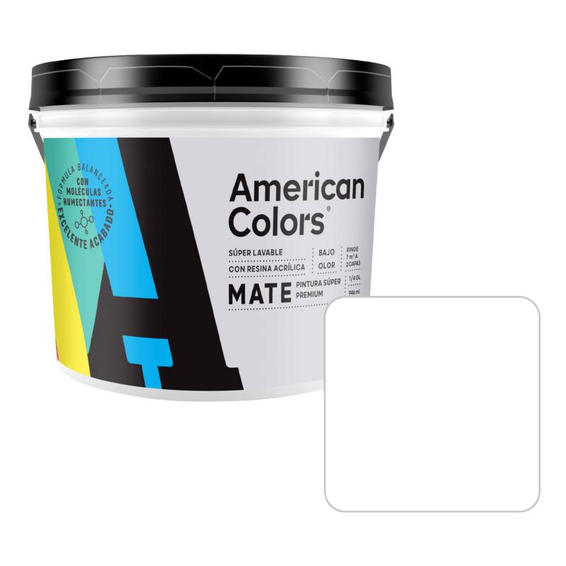 AMERICAN COLORS - Pintura Latex Color Blanco 1/4 gl