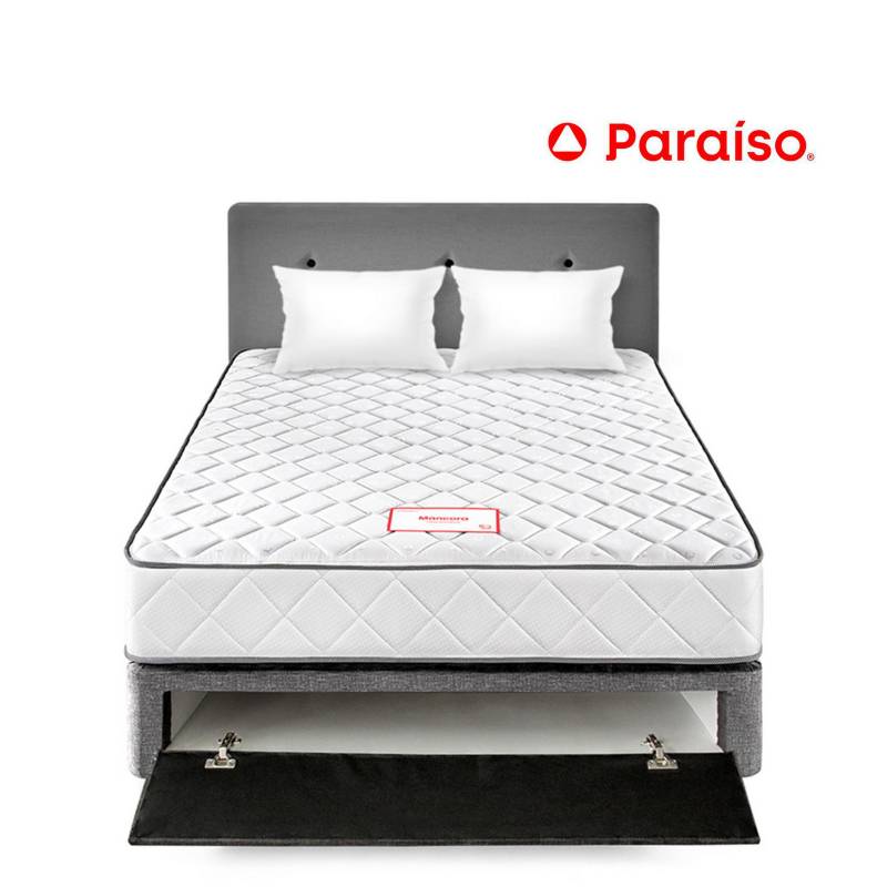 PARAISO - Dormitorio Paraíso Máncora 2 Plazas Plomo + Colchón + 2 Almohadas + Protector