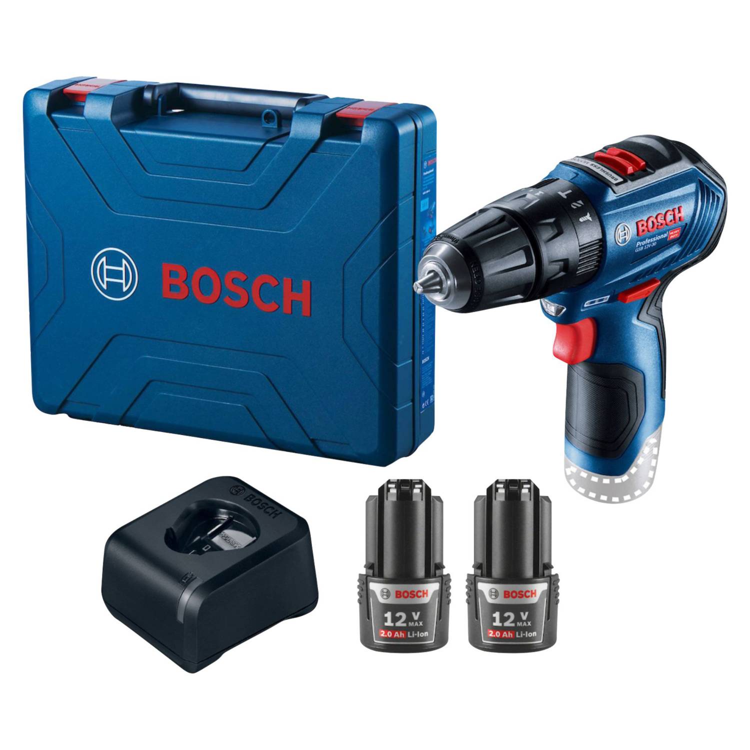 Taladro percutor a batería Bosch Professional GSB 12V con 2 baterías de 2Ah