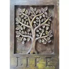 GENERICO - Figura Decorativa Árbol de la Vida Poliresina Verde/Ocre 4x26x20 cm
