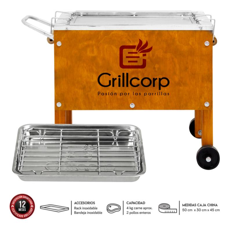 GRILLCORP - Caja China Grillcorp Chica Premium 51x45x31cm Galvanizado Caoba