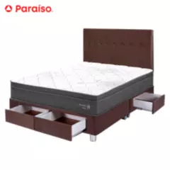 PARAISO - Dormitorio con Cajones Paraíso Pocket Star King Chocolate + Colchón + 2 Almohadas + Protector