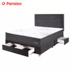 PARAISO - Dormitorio Paraíso Pocket Star con Cajones King Charcoal + Colchón + 2 Almohadas + Protector