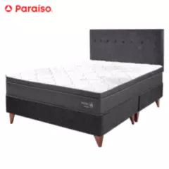 PARAISO - Dormitorio Europeo Paraíso Pocket Star King Charcoal + Colchón + 2 Almohadas + Protector