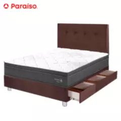 PARAISO - Dormitorio con Cajones Paraíso Pocket Star 1.5 Plazas Chocolate + Colchón + Almohada + Protector
