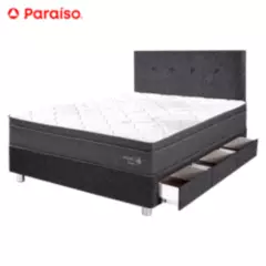 PARAISO - Dormitorio con Cajones Paraíso Pocket Star 1.5 Plazas Charcoal + Colchón + Almohada + Protector