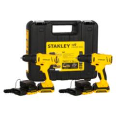 STANLEY - Taladro Atornillador  1/4" 12V + Taladro Percutor 3/8" 12V + 4 Baterías Stanley