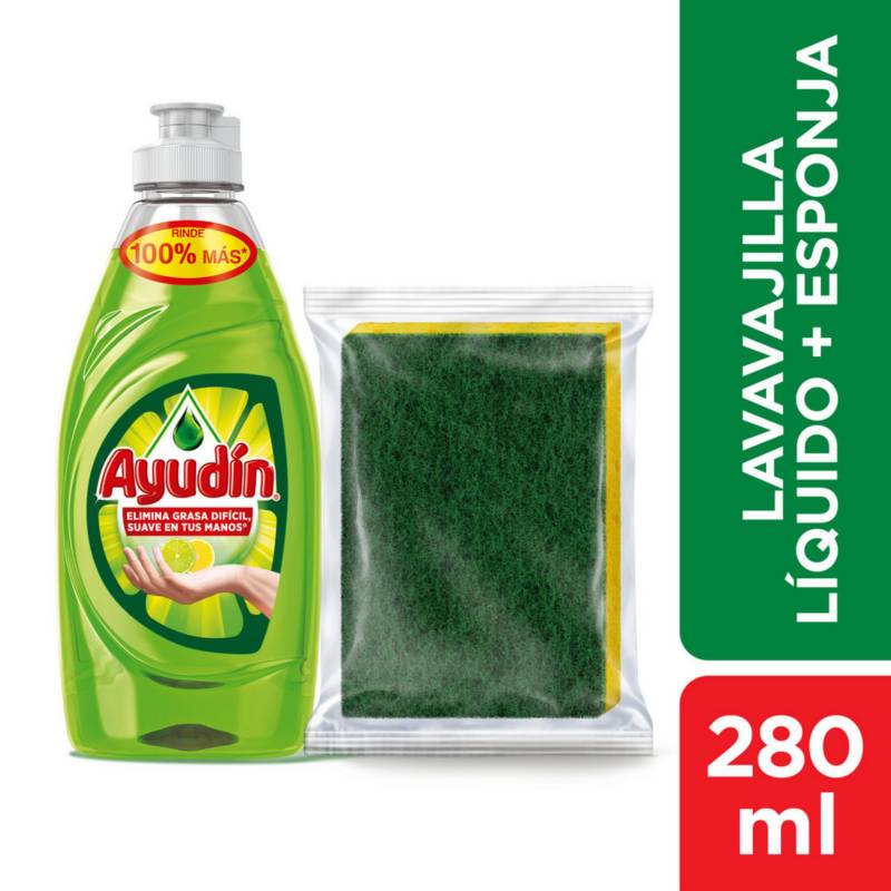 AYUDIN - Lavavajilla Ayudín Limón y Sábila 280 ml. + Esponja