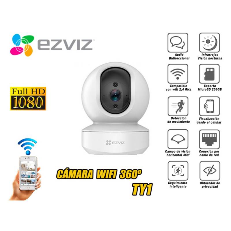 EZVIZ - Cámara de Seguridad Wifi Inalámbrica 360° TY1 Full HD 1080P
