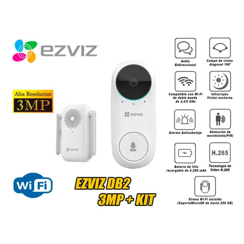 EZVIZ - Kit Videoportero DB2 Inalámbrico Timbre WiFi Inteligente 3MP