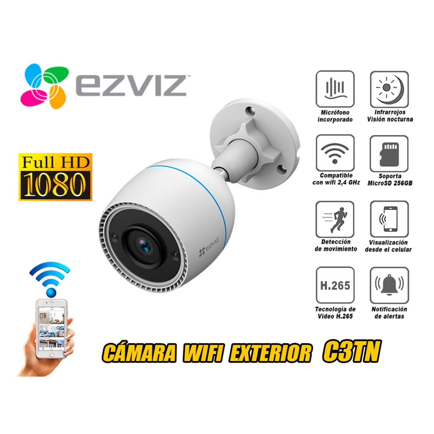Cámara seguridad WIFI Inalámbrica EZVIZ exterior C3TN 1080 FULL HD