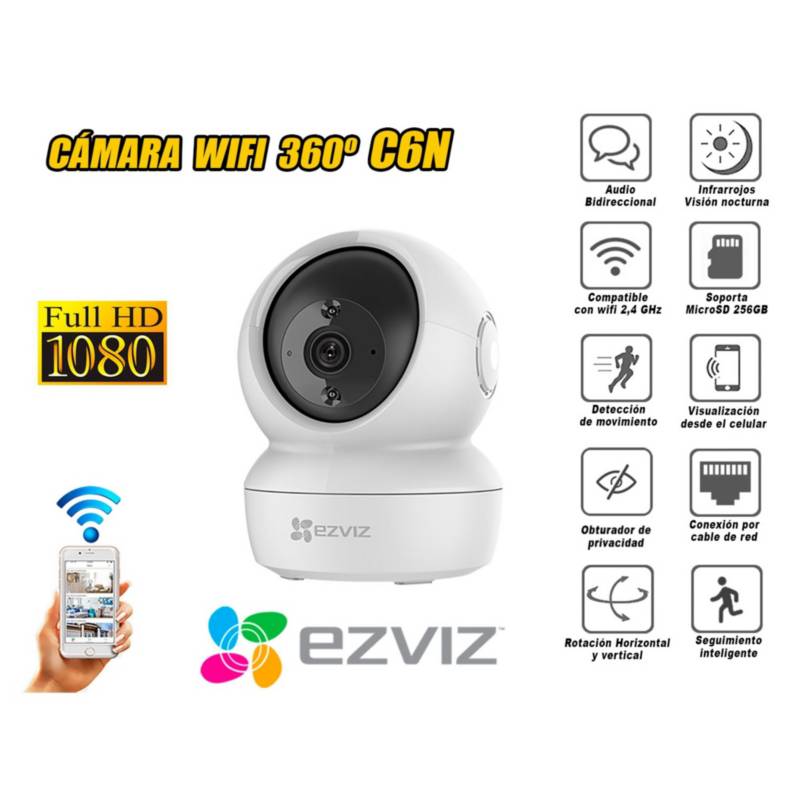 EZVIZ - Ezviz Cámara seguridad Wifi Inalámbrica Full HD Gira 360 C6N