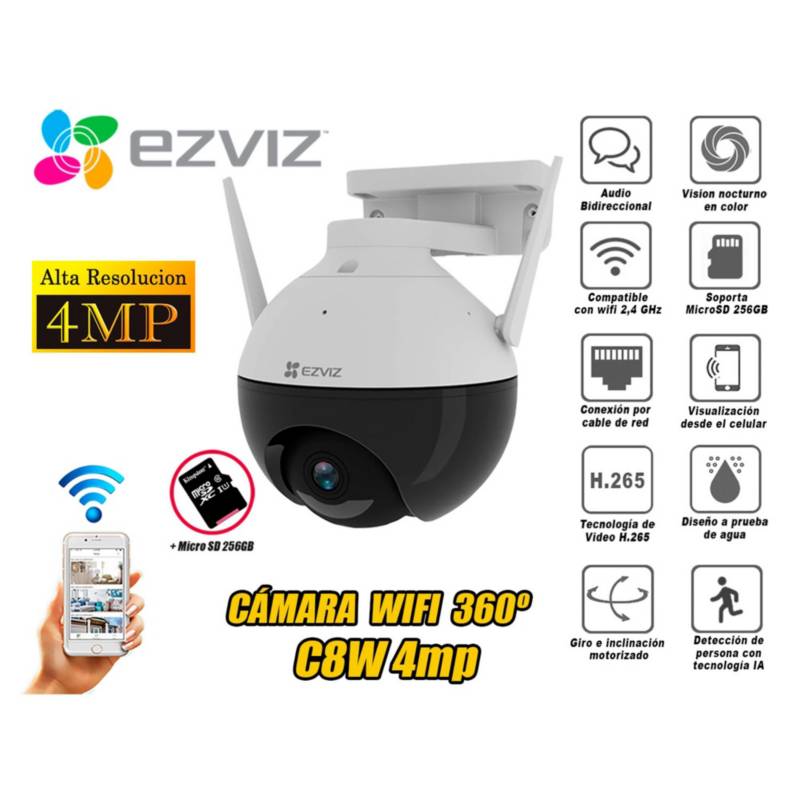 EZVIZ - Ezviz cámara seguridad WIFI exterior C8C 4MP Noche color micro SD 256GB