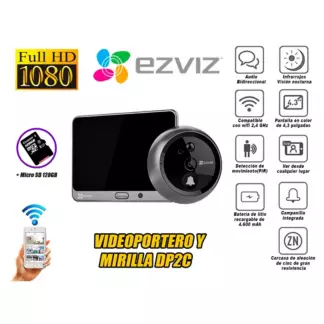 EZVIZ - Ezviz Pulsador timbre mirilla Wifi DP2C 2MP PIR Micro SD 128GB