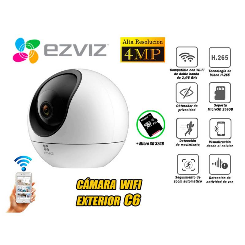 EZVIZ - Ezviz cámara seguridad WIFI exterior C6 4MP Noche color micro SD 32GB