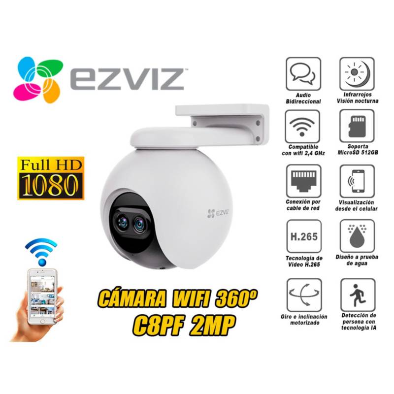 EZVIZ - Cámara seguridad wifi EZVIZ lente Inteligente EXTERIOR C8PF 2MP