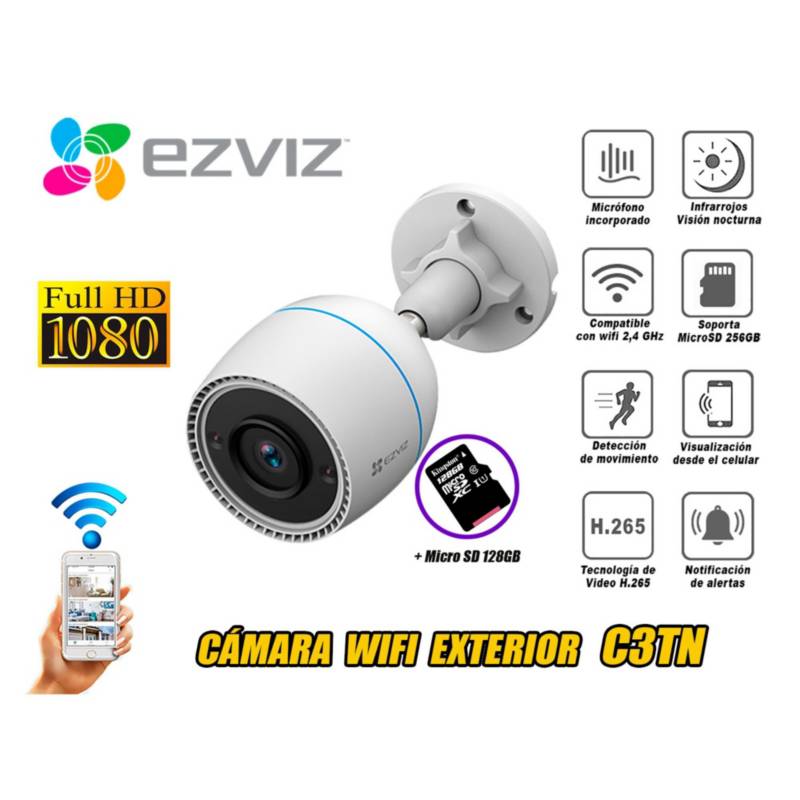 EZVIZ - Cámara seguridad WIFI Inalámbrica EZVIZ exterior C3TN 1080 micro SD 128GB
