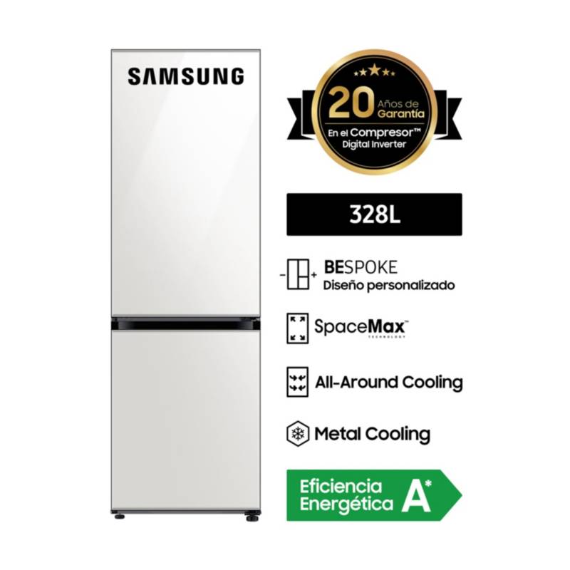 SAMSUNG - Refrigeradora Samsung 328 Lt Bottom Freezer Bespoke RB33A307035 Blanco Blanco