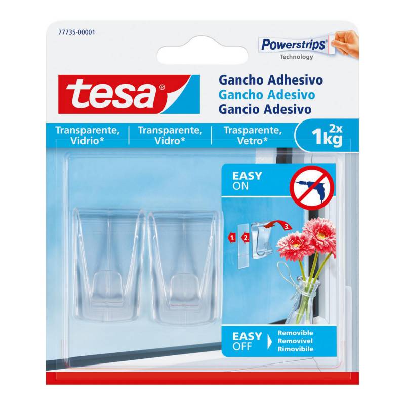 TESA - Gancho Adhesivo Decorativo Transparente 1 kg x 2 unid