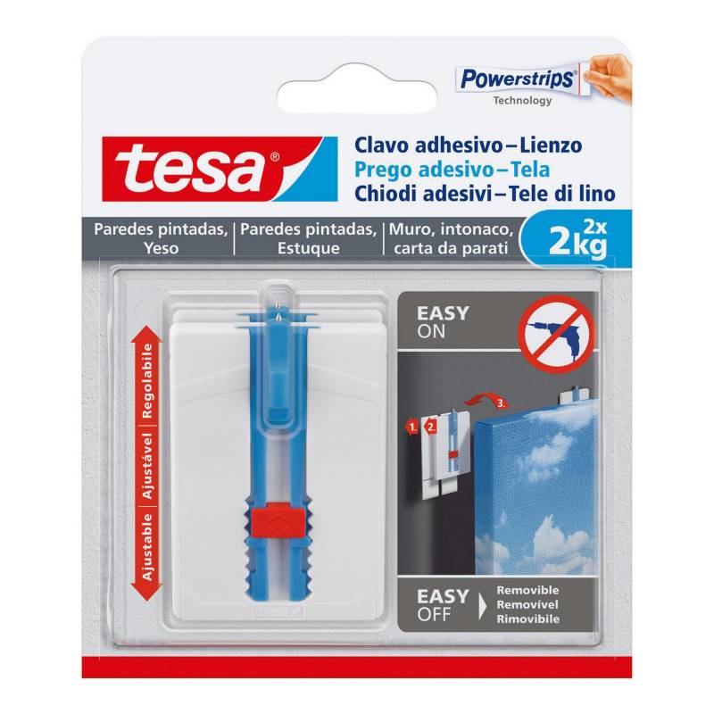TESA - Clavo Adhesivo Ajustable Pared Pintada Lienzo 2 kg x 2 unid