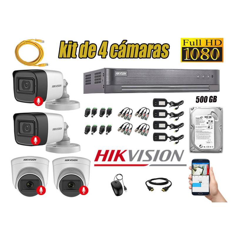 HIKVISION - Kit 4 Cámaras Seguridad Audio Incorporado Full Hd 1080P Hikvision  Lite
