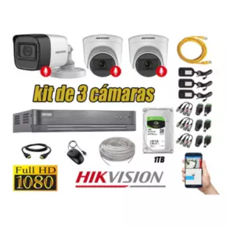 HIKVISION - Kit 3 Cámaras Seguridad Full Hd Hikvision 3 Camara Audio Incorporado Lite