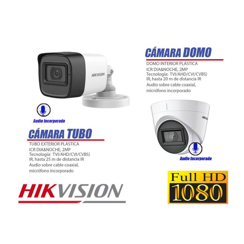 Kit Seguridad Hikvision Full Hd Dvr 4 + 4 Camaras Infrarrojas Bullet  Exterior O Domo Interior