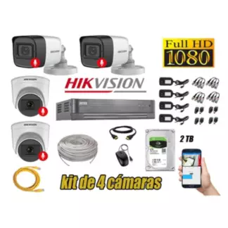 HIKVISION - Kit 4 Cámaras Seguridad Audio Incorporado Full Hd 1080P Hikvision  Lite