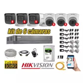 HIKVISION - Kit 6 Cámaras Seguridad Audio Incorporado Full Hd 1080P Hikvision  Lite