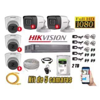 HIKVISION - Kit 5 Cámaras Seguridad Audio Incorporado Full HD 1080P Hikvision Lite