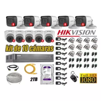 HIKVISION - Kit 10 Cámaras Seguridad Audio Incorporado Full HD 1080P Hikvision Lite