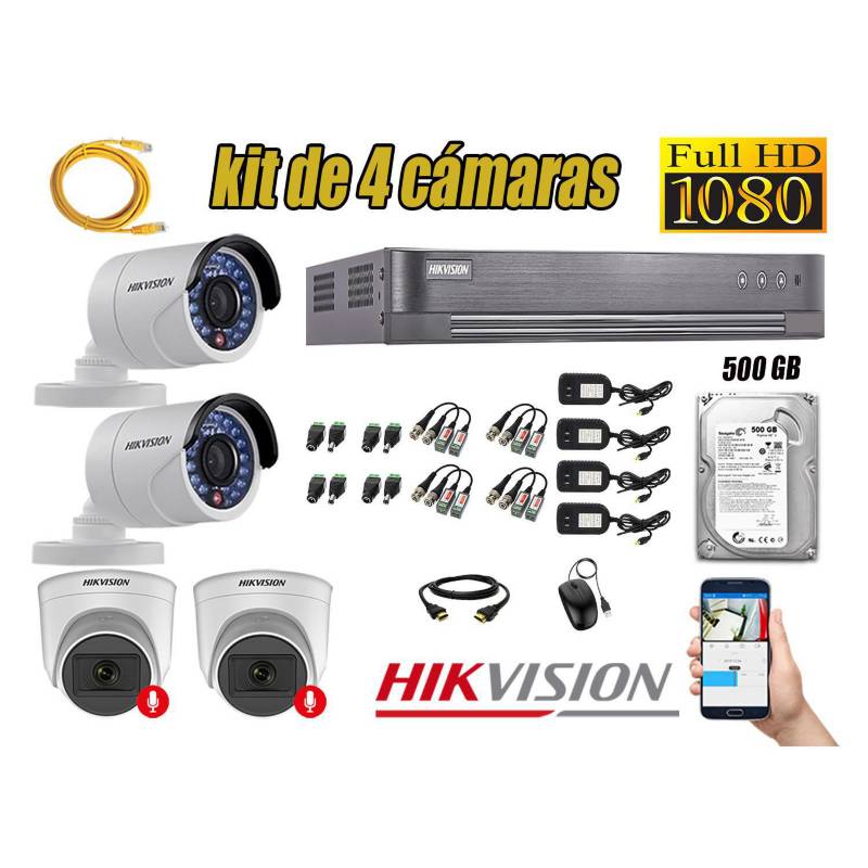 HIKVISION - Kit 4 Cámaras Seguridad Full HD Hikvision 02 Cámaras Audio Incorporado Lite