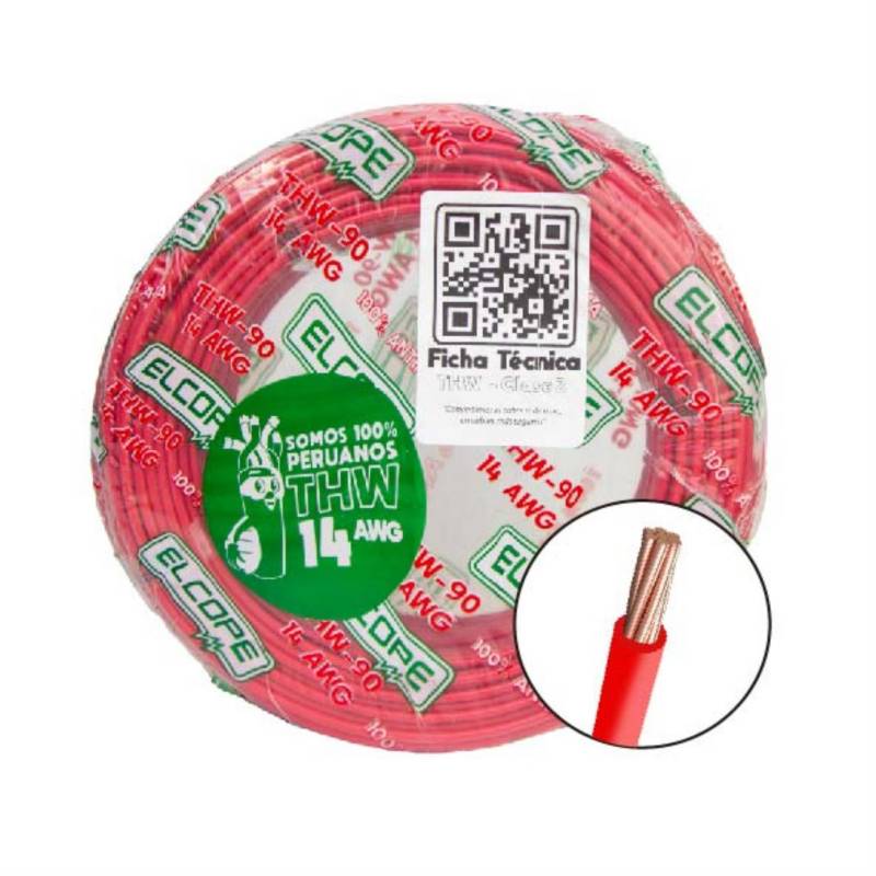 ELCOPE - Cable THW 14 AWG Rojo 50 Metros