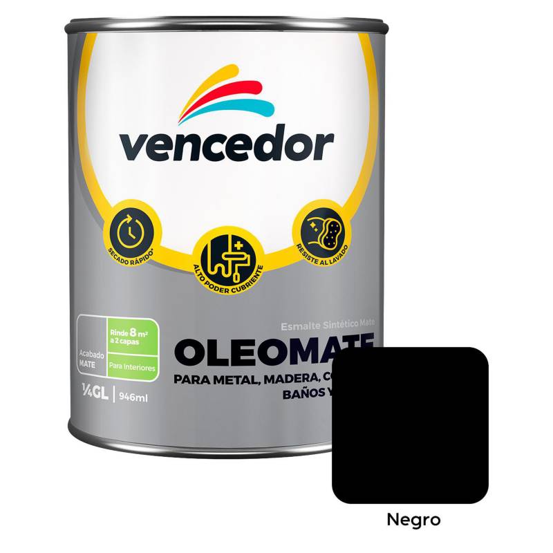 VENCEDOR - Esmalte Sintético Oleo mate Negro 1/4 gl