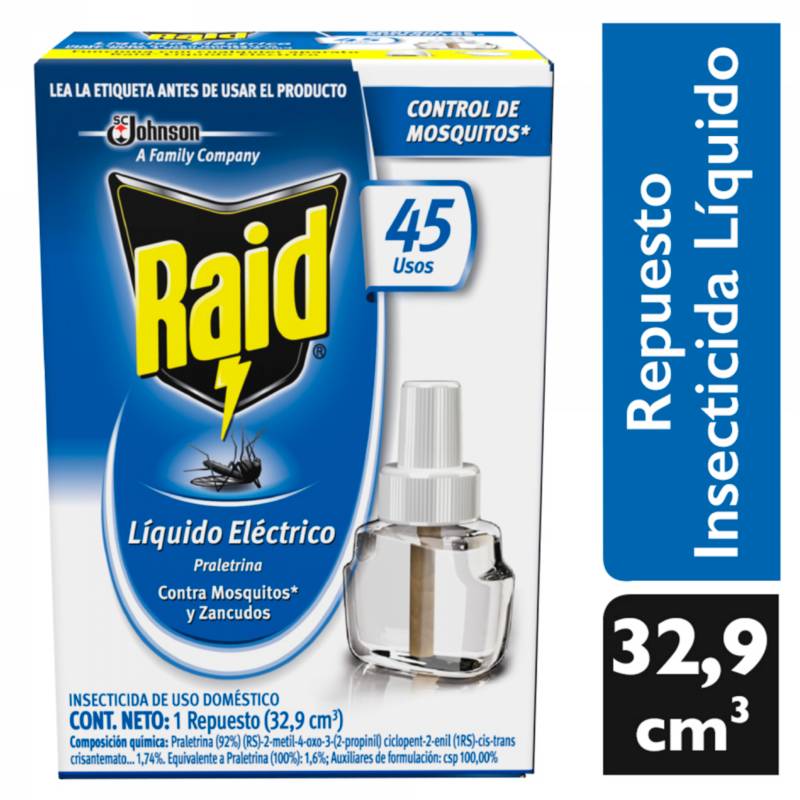 RAID - Repelente Líquido Raid Insectos Voladores + 1 Repuesto 38gr