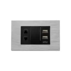 HALUX - Tomacorriente Simple + 2 Tomas USB Andromeda Metalico Negro