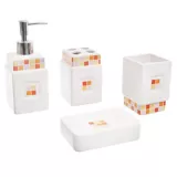Kit de 4 accesorios de baño cerámica Mosaicos blanco y naranja