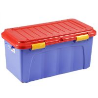 Baúl organizador de plástico Megaforte azul y rojo 90 L