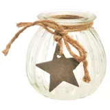 Porta vela votivo redondo con estrella y cuerda de 9 cm