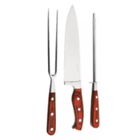 Set de asado 3 piezas cuchillo, chaira y tenedor con valija