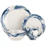 Juego de vajilla 16 piezas de cerámica blanco y azul
