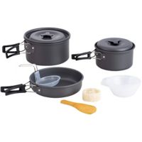 Set de cocina para camping con ollas y utensilios