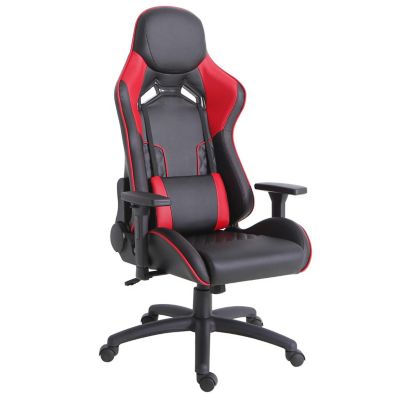 Silla gaming - Silla de Oficina, masaje, calefacción, control remoto,  altura ajustable, cojín lumbar HOMCOM, 120,00 kg, Negro y Rojo