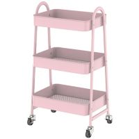 Carrito de cocina de metal y plástico rosa con ruedas